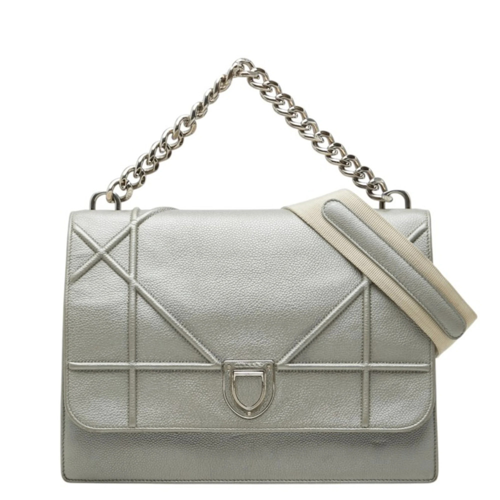 Christian Dior Dior Diorama Flap Bag, Handbag, 2-Way Shoulder Gray Leather, W...